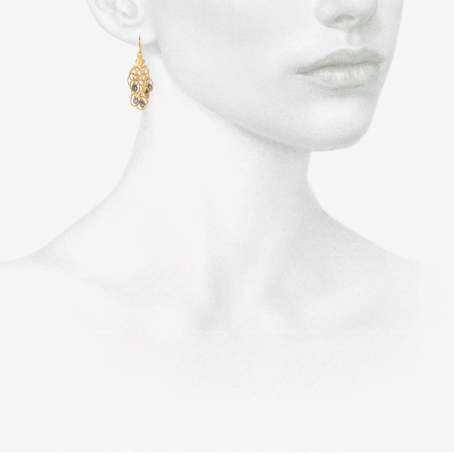 ROSANNE PUGLIESE 22K FLUTTER EARRINGS WITH GREY KESHI PEARL DROPS