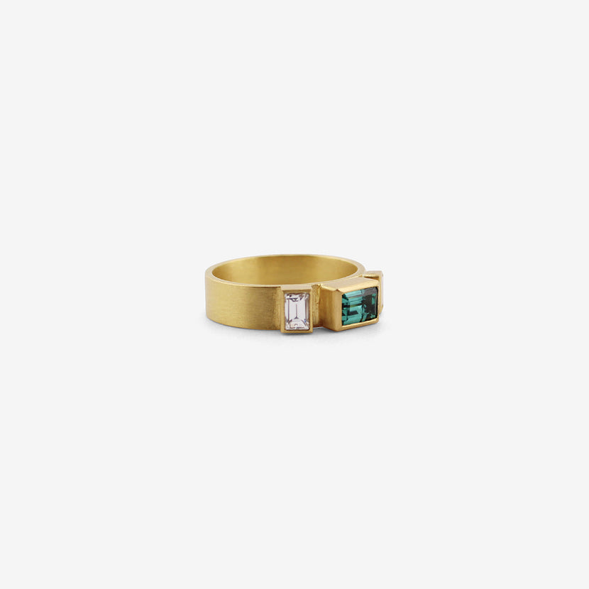ROSANNE PUGLIESE 22K 5MM BAND WITH GREEN TOURMALINE AND DIAMONDS