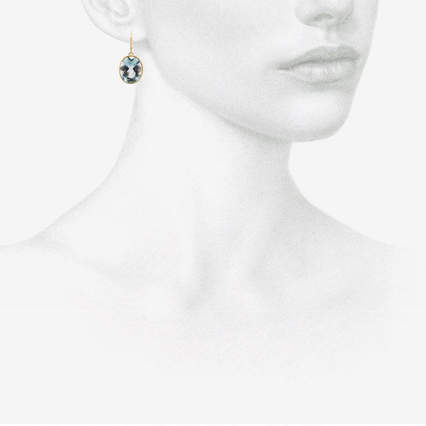 ROSANNE PUGLIESE 22K & FACETED OVAL LIGHT BLUE TOPAZ NORTH/SOUTH EARRINGS, 30CT