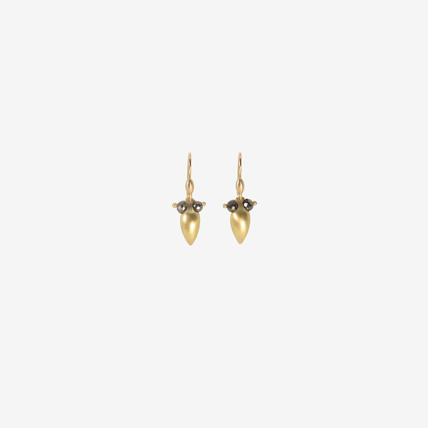 TED MUEHLING 18K YELLOW GOLD THICK EYE BUG EARRINGS WITH BLACK DIAMONDS