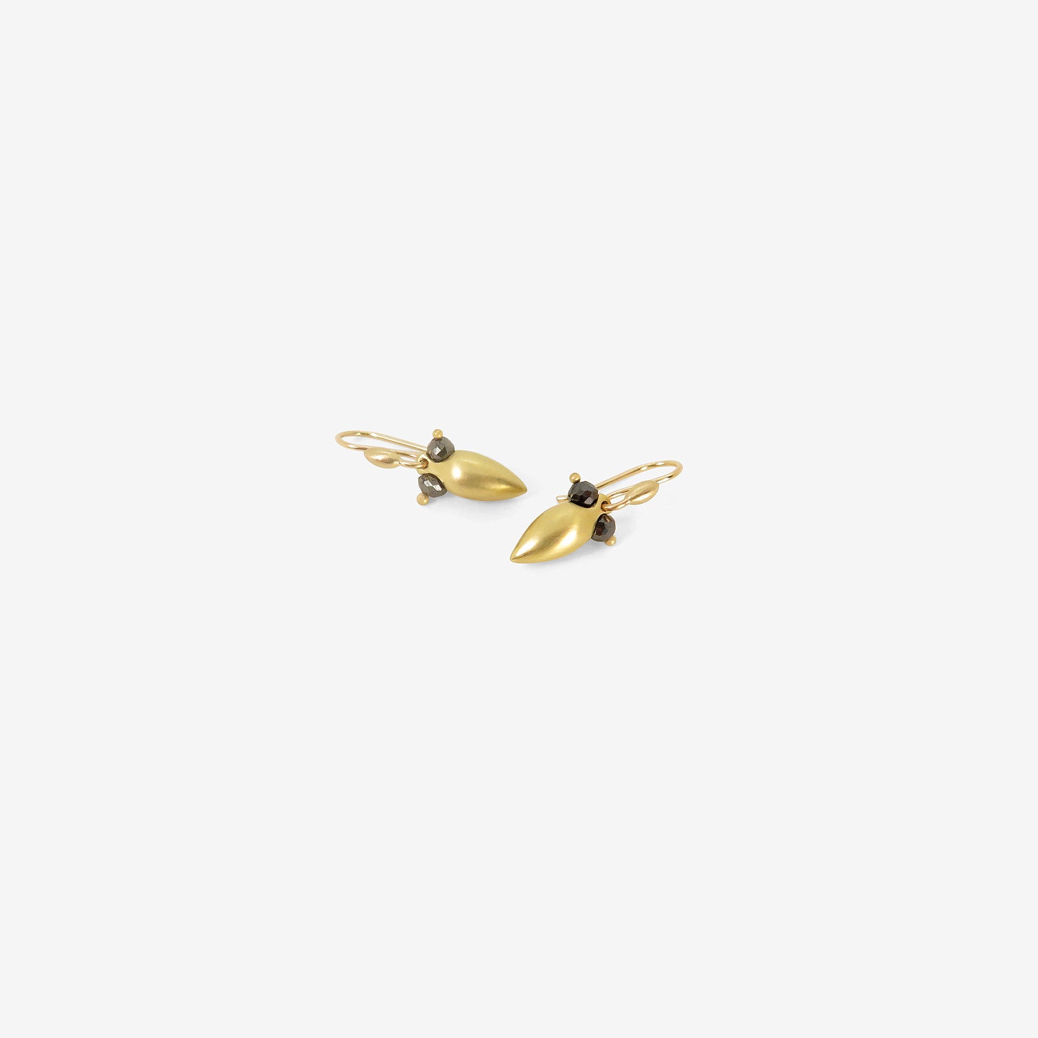 TED MUEHLING 18K YELLOW GOLD THICK EYE BUG EARRINGS WITH BLACK DIAMONDS
