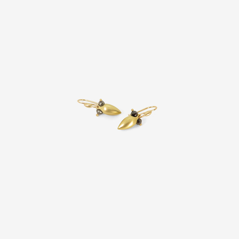 TED MUEHLING 18K YELLOW GOLD THICK EYE BUG EARRINGS WITH BLACK DIAMONDS