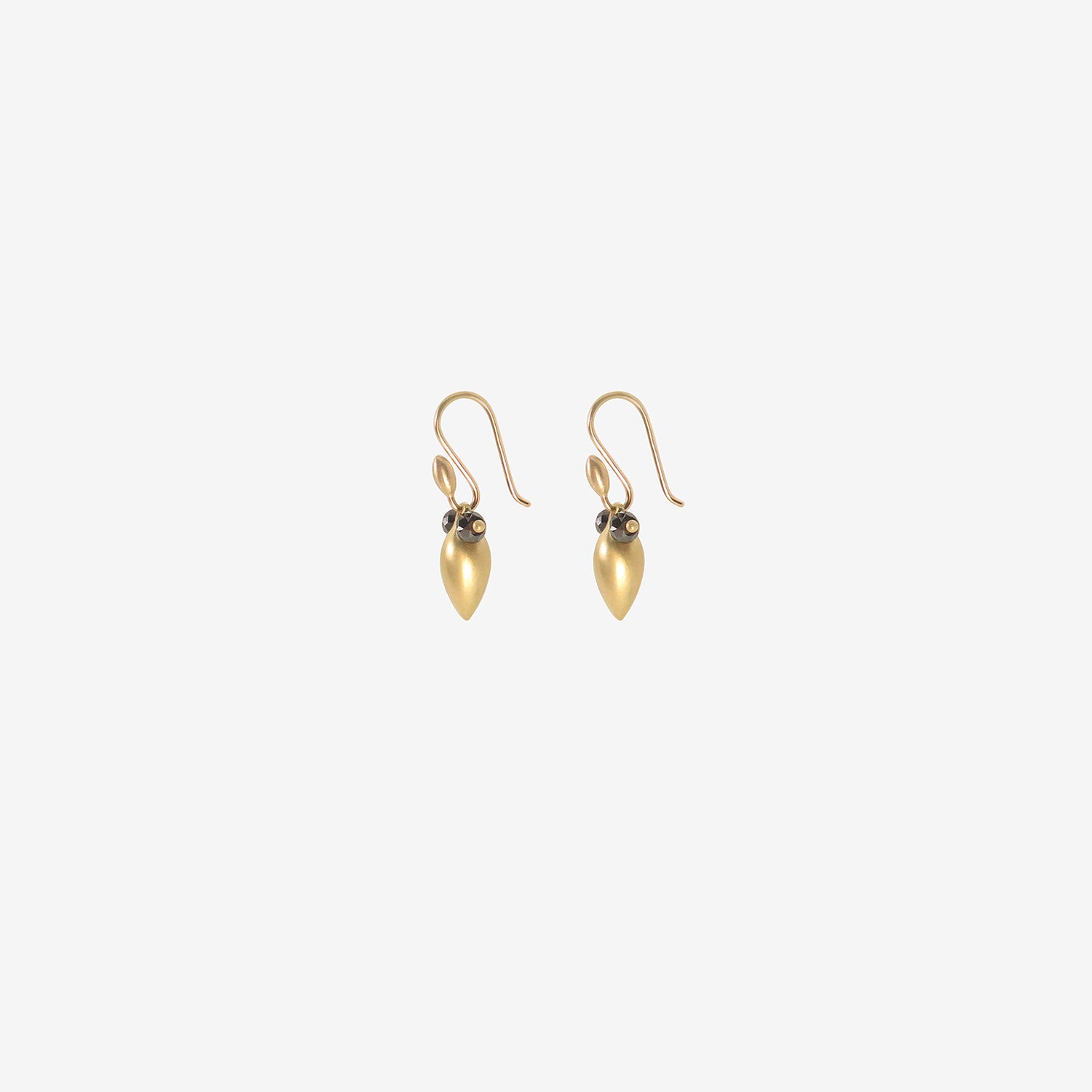 TED MUEHLING 18K YELLOW GOLD THICK EYE BUG EARRINGS WITH BLACK DIAMONDS