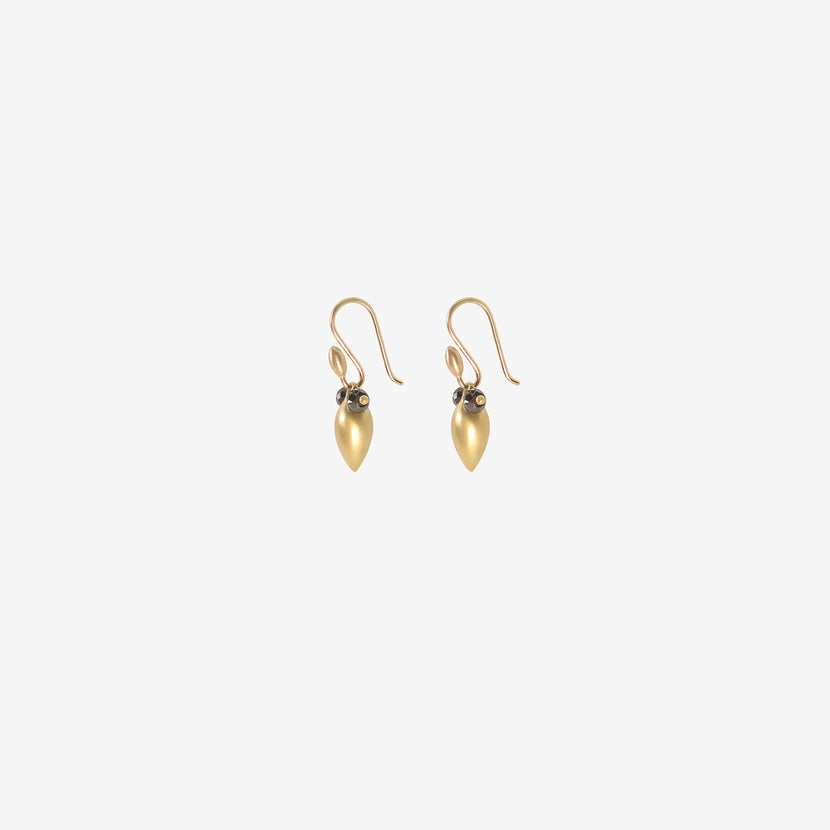 TED MUEHLING 18K YELLOW GOLD THICK EYE BUG EARRINGS WITH BLACK DIAMONDS