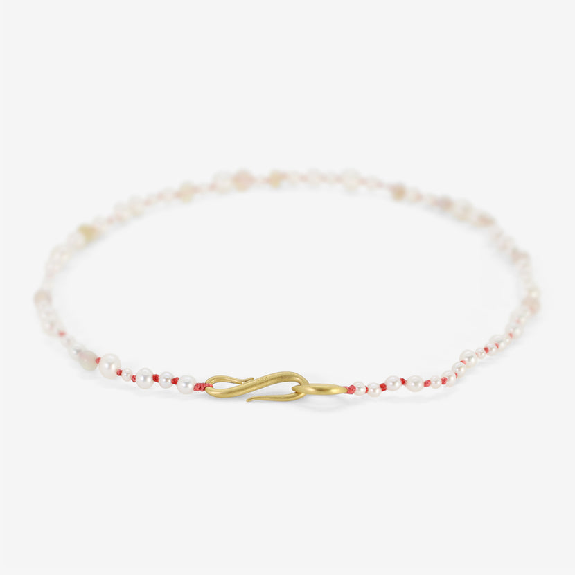 TED MUEHLING PEARL & OPAL CHOKER ON CORAL SILK THREAD WITH 22K CLASP
