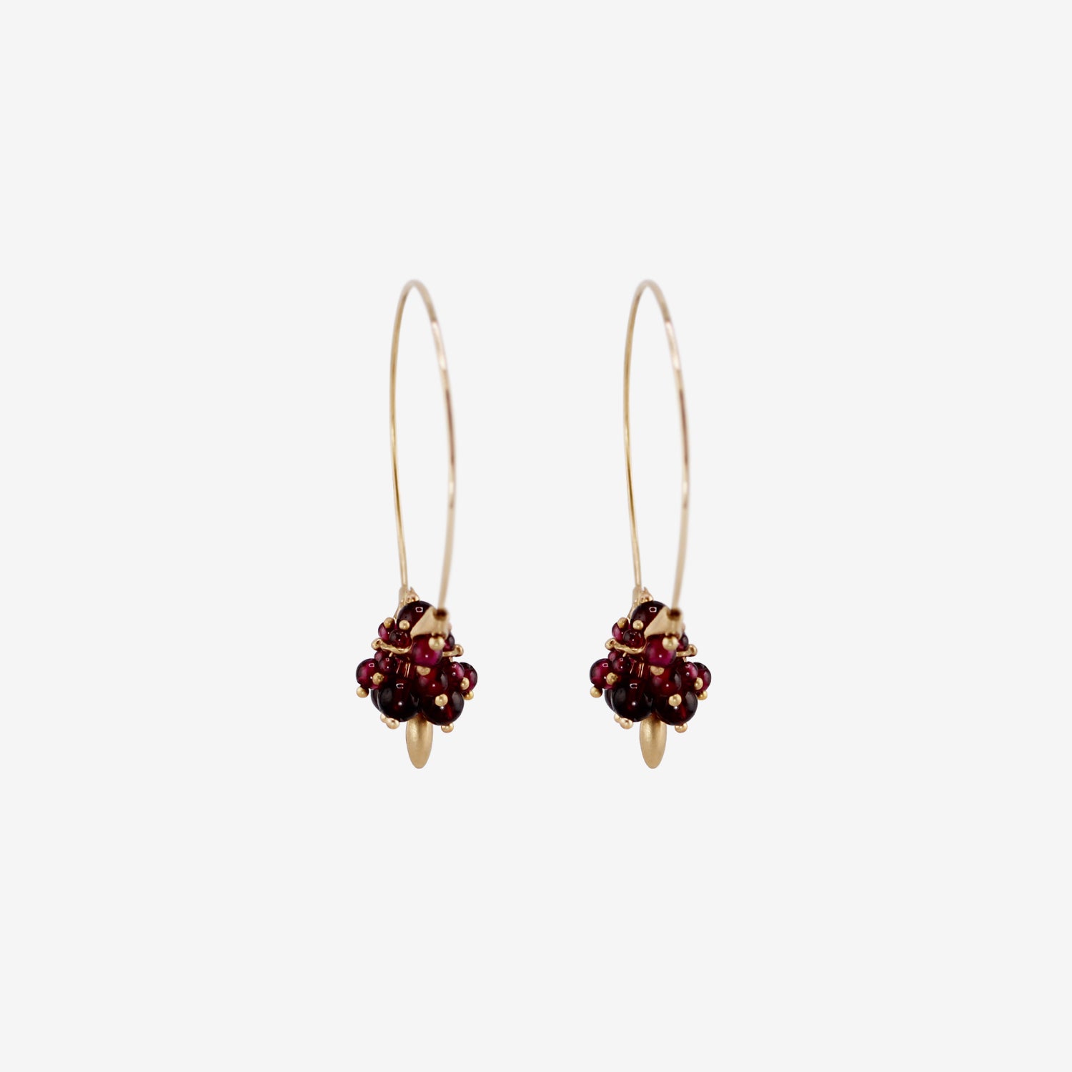 TED MUEHLING 14K & GARNET SMALL HOOP CLUSTERS