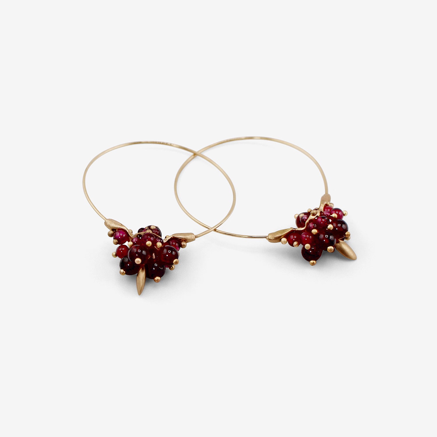 TED MUEHLING 14K & GARNET SMALL HOOP CLUSTERS