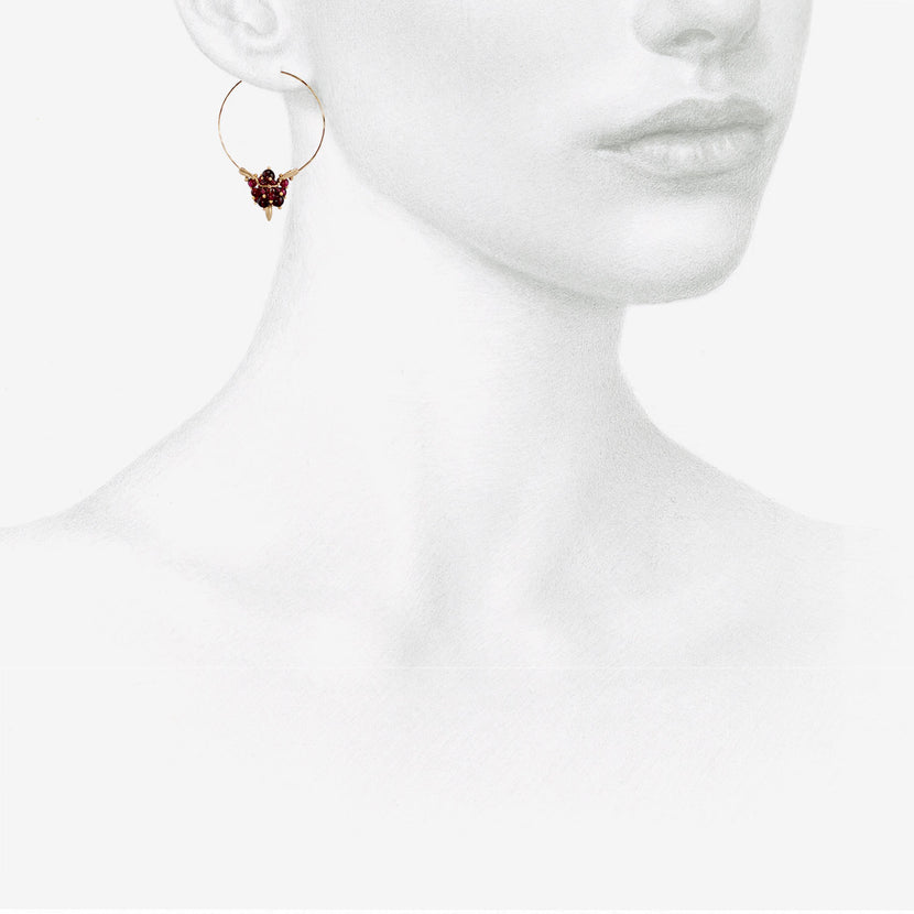 TED MUEHLING 14K & GARNET SMALL HOOP CLUSTERS