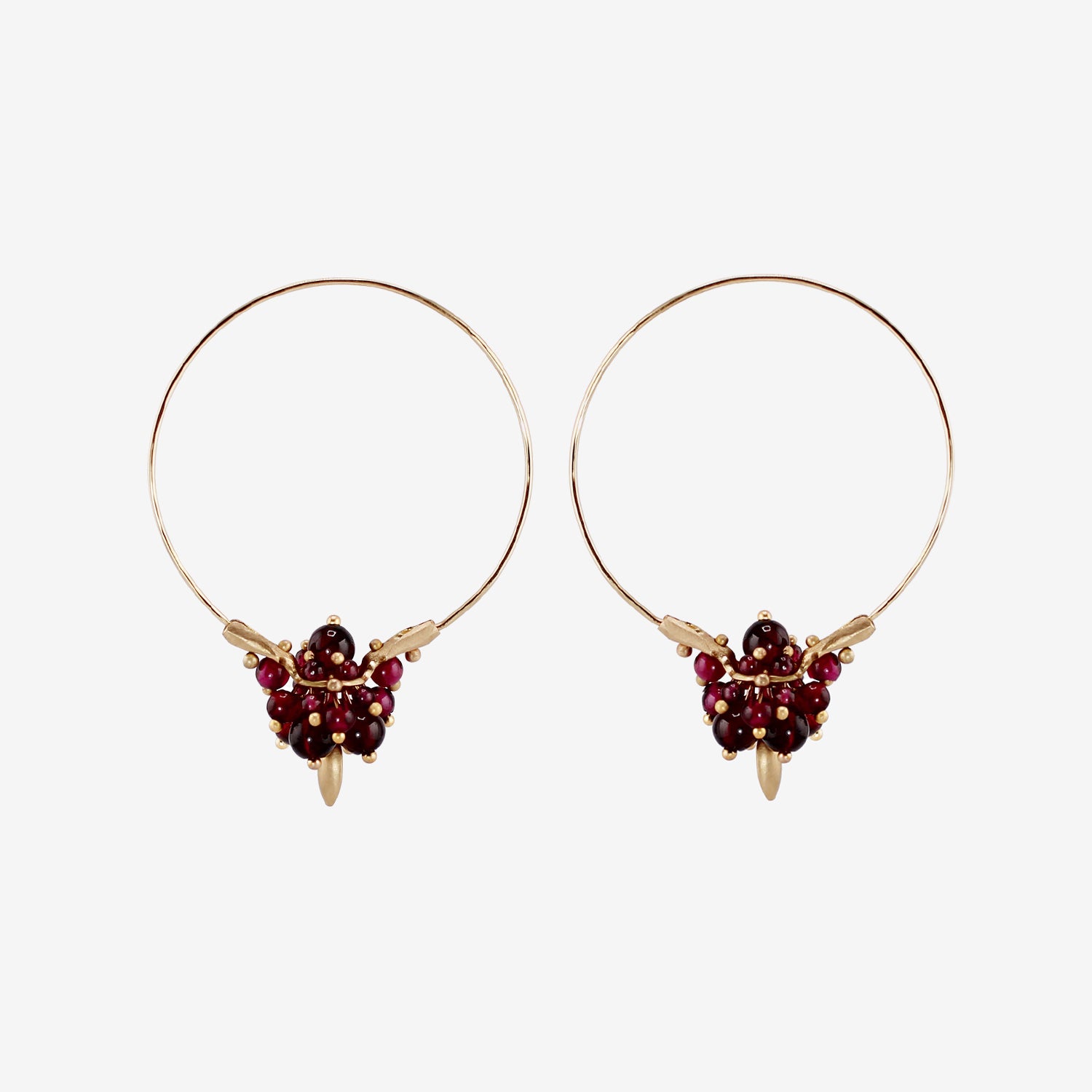TED MUEHLING 14K & GARNET SMALL HOOP CLUSTERS