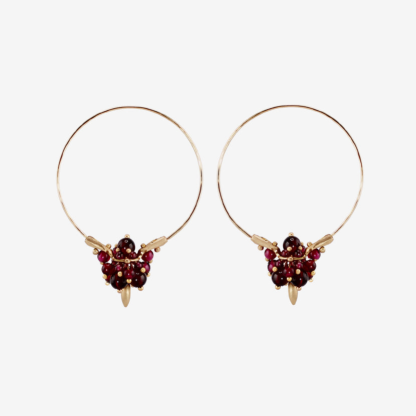 TED MUEHLING 14K & GARNET SMALL HOOP CLUSTERS