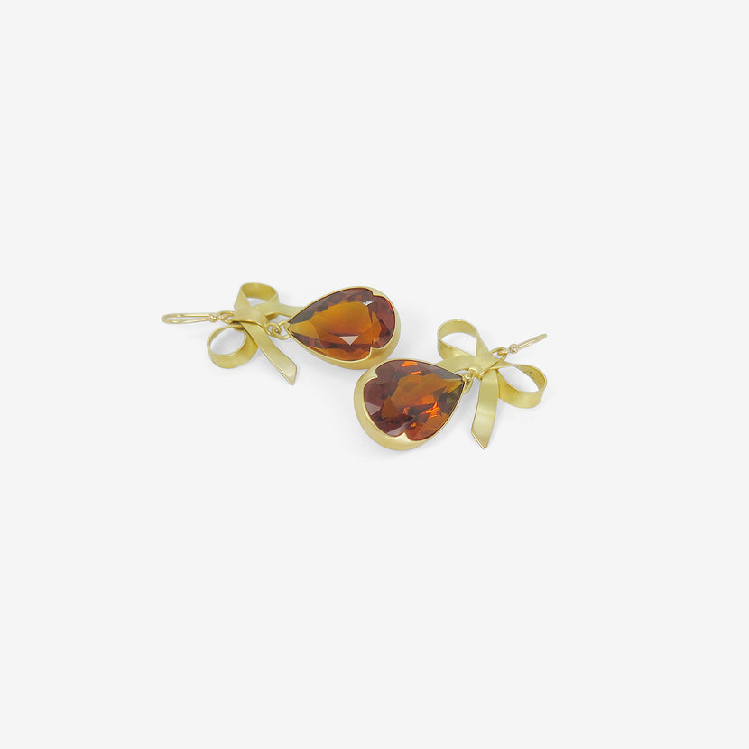 GABRIELLA KISS 18K & FACETED PEAR-SHAPED CITRINE EARRINGS WITH BOWS