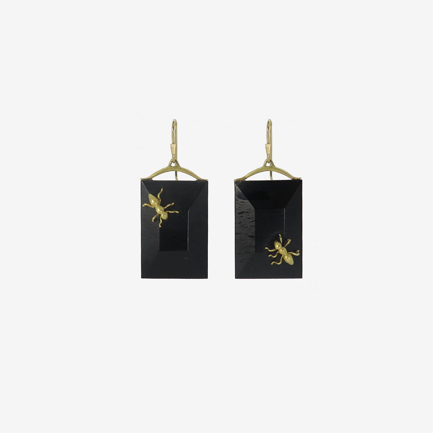 GABRIELLA KISS 18K & HAND-CARVED JET RECTANGLE EARRINGS WITH ANTS
