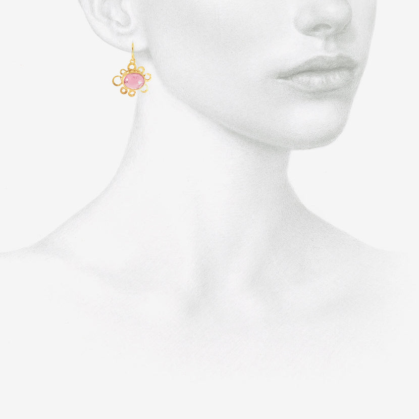 JUDY GEIB 18K & PINK TOURMALINE LITTLE FLOWER STUDIO SWEEP EARRINGS