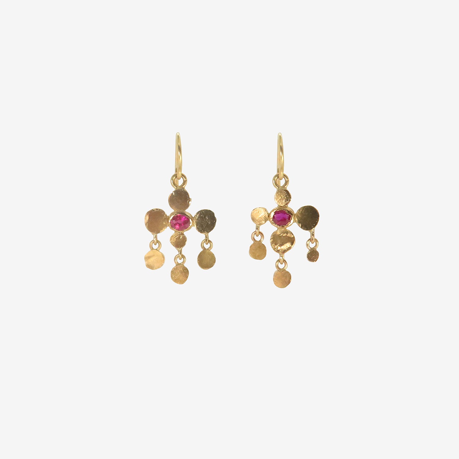 JUDY GEIB 22K & CUSHION-CUT RUBY TINY GIRANDOLE EARRINGS