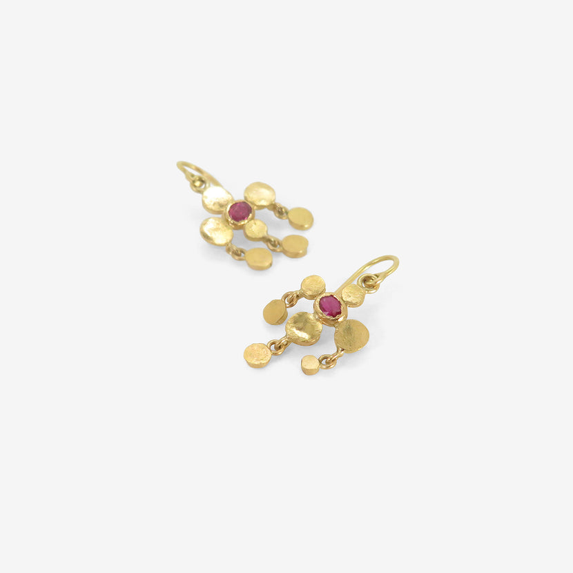 JUDY GEIB 22K & CUSHION-CUT RUBY TINY GIRANDOLE EARRINGS