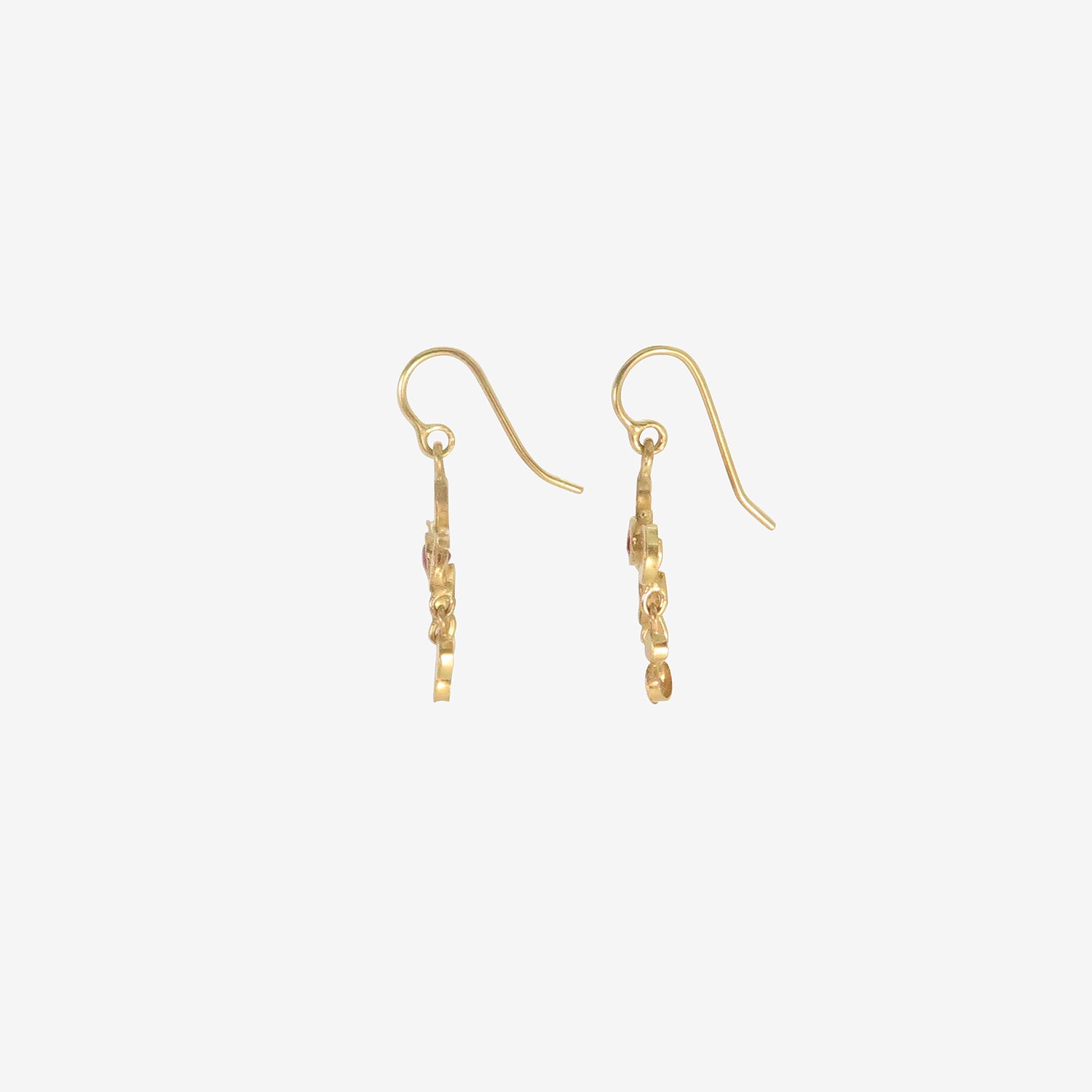 JUDY GEIB 22K & CUSHION-CUT RUBY TINY GIRANDOLE EARRINGS