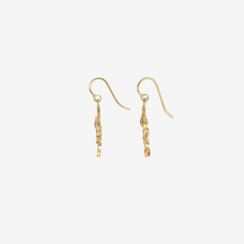 JUDY GEIB 22K & CUSHION-CUT RUBY TINY GIRANDOLE EARRINGS
