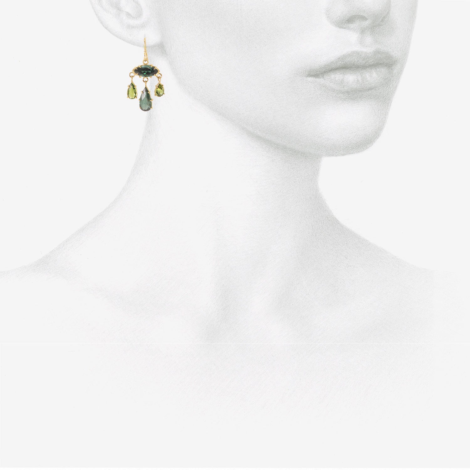 ROSANNE PUGLIESE 18K & GREEN TOURMALINE GIRANDOLE EARRINGS