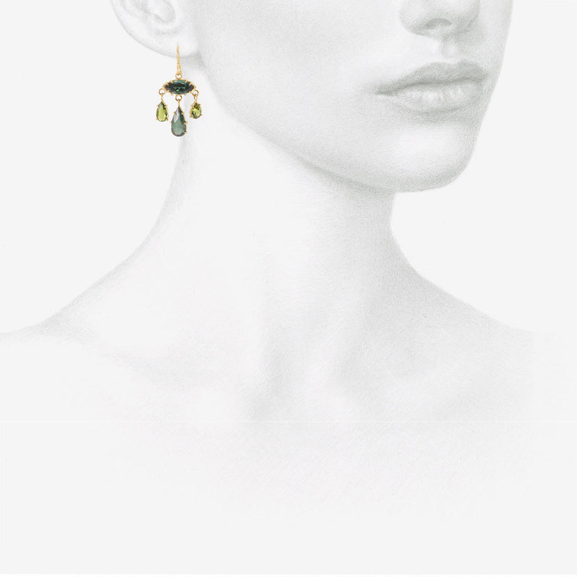 ROSANNE PUGLIESE 18K & GREEN TOURMALINE GIRANDOLE EARRINGS