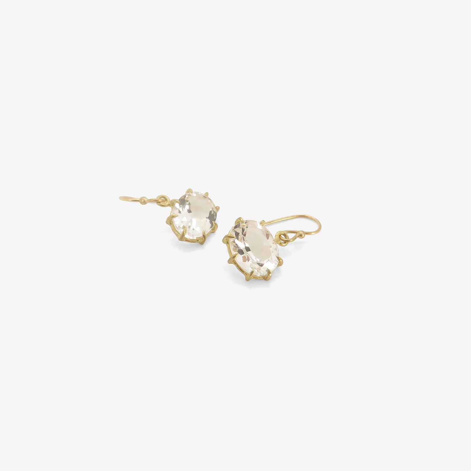 ROSANNE PUGLIESE 18K & SMALL OVAL WHITE TOPAZ EAST / WEST EARRINGS
