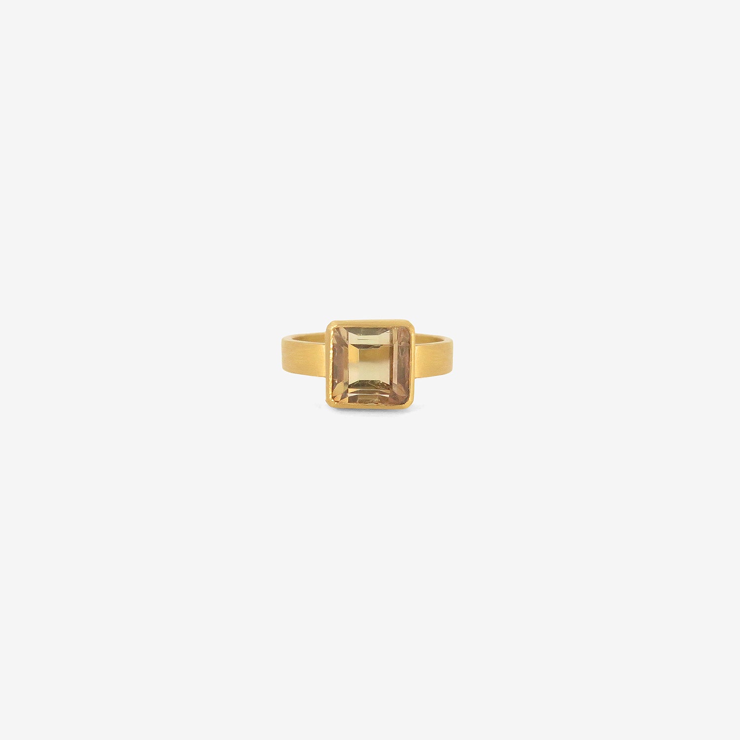 ROSANNE PUGLIESE 22K & FACETED SQUARE PEACH TOURMALINE RING, 3CT