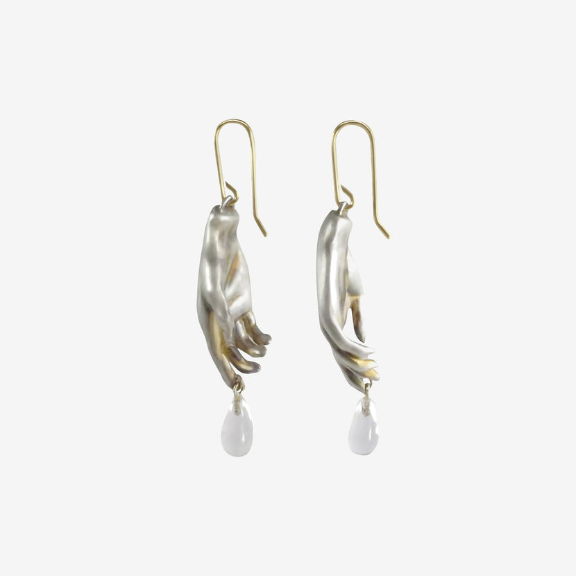 GABRIELLA KISS STERLING SILVER HAND EARRINGS WITH CRYSTAL DROPS