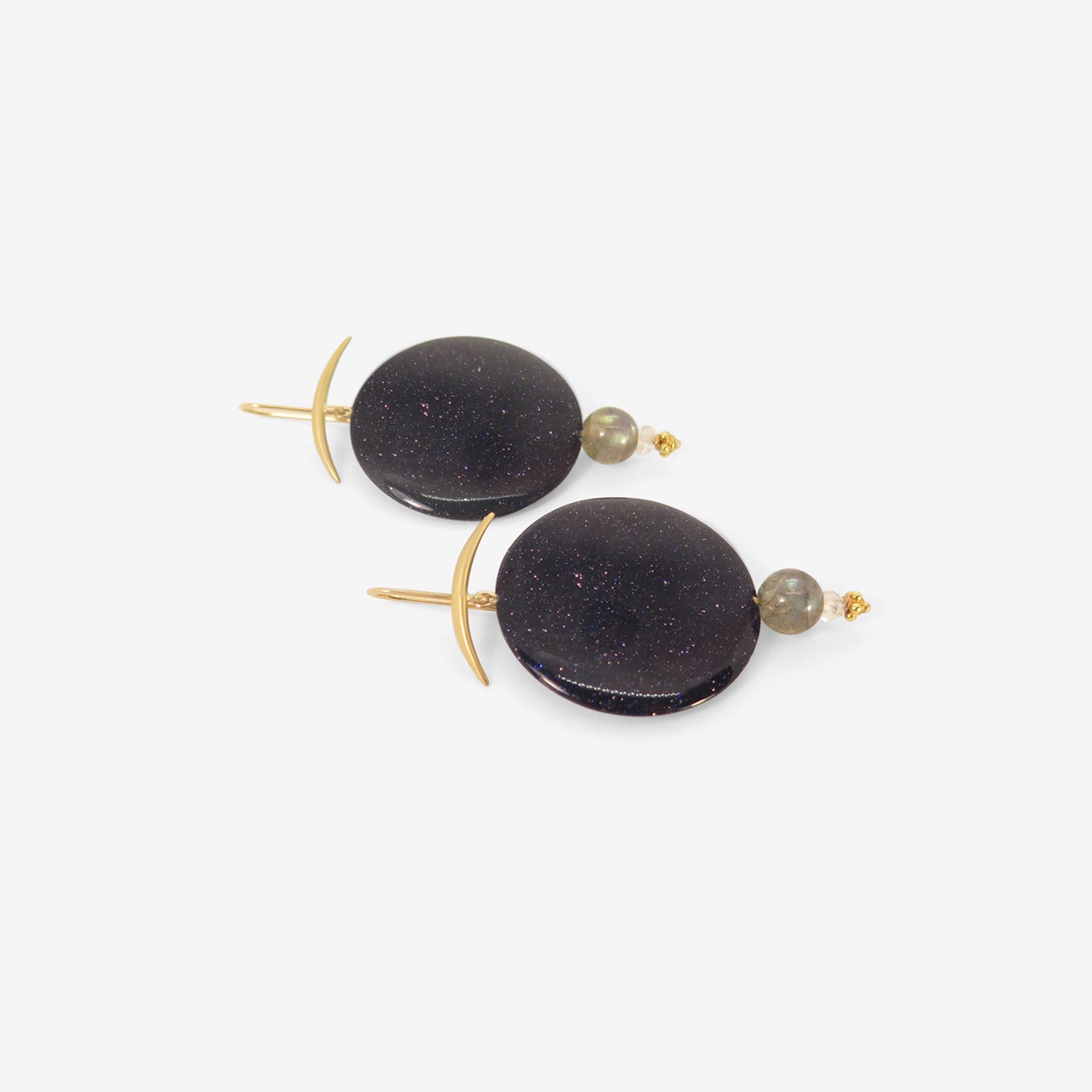 GABRIELLA KISS 18K & BLUE GOLDSTONE NIGHT SKY EARRINGS WITH LABRADORITE
