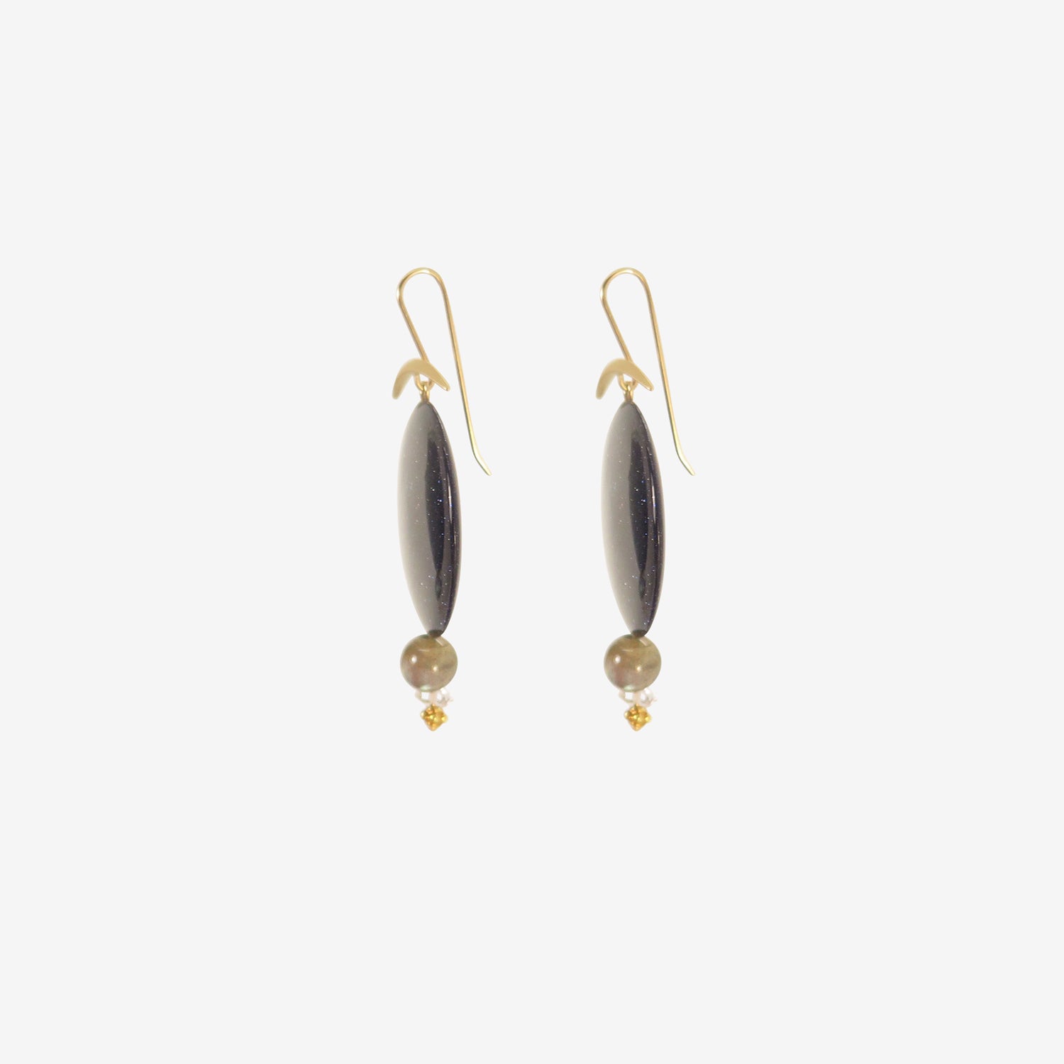 GABRIELLA KISS 18K & BLUE GOLDSTONE NIGHT SKY EARRINGS WITH LABRADORITE