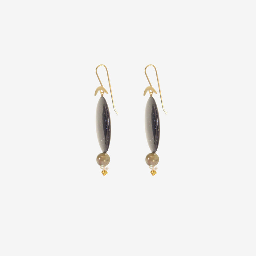 GABRIELLA KISS 18K & BLUE GOLDSTONE NIGHT SKY EARRINGS WITH LABRADORITE