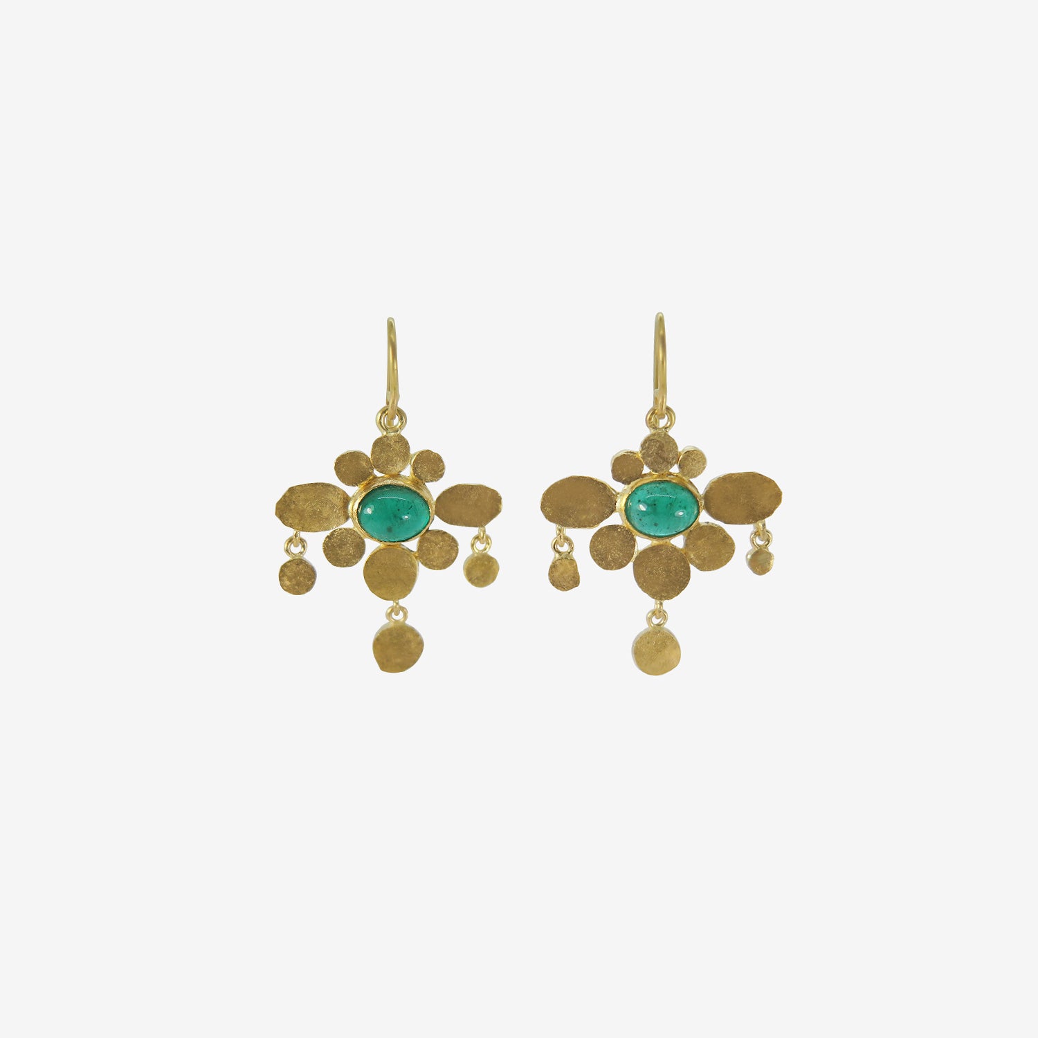 JUDY GEIB 22K & COLOMBIAN EMERALD LUXE MEDIEVAL FOLKLORISH EARRINGS, 2.6CT