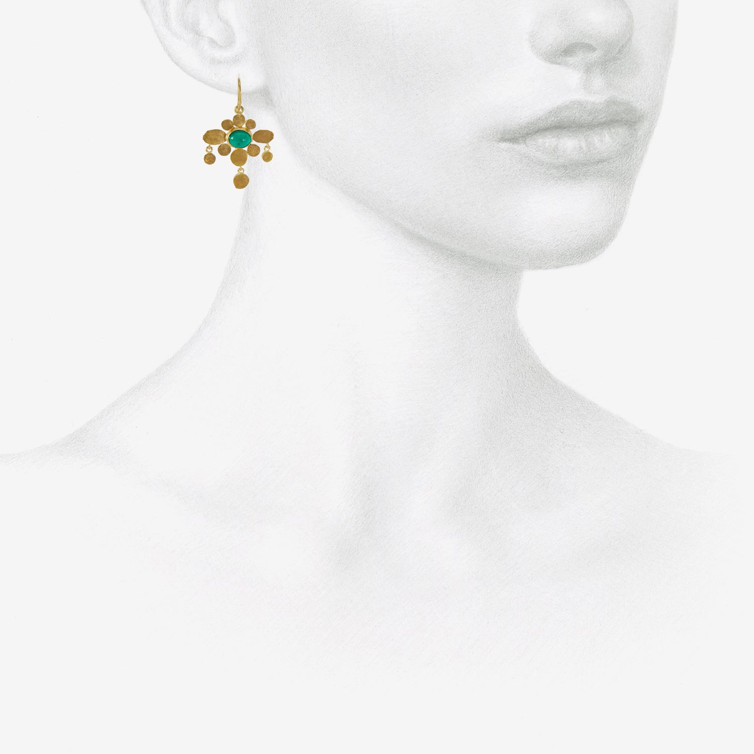 JUDY GEIB 22K & COLOMBIAN EMERALD LUXE MEDIEVAL FOLKLORISH EARRINGS, 2.6CT