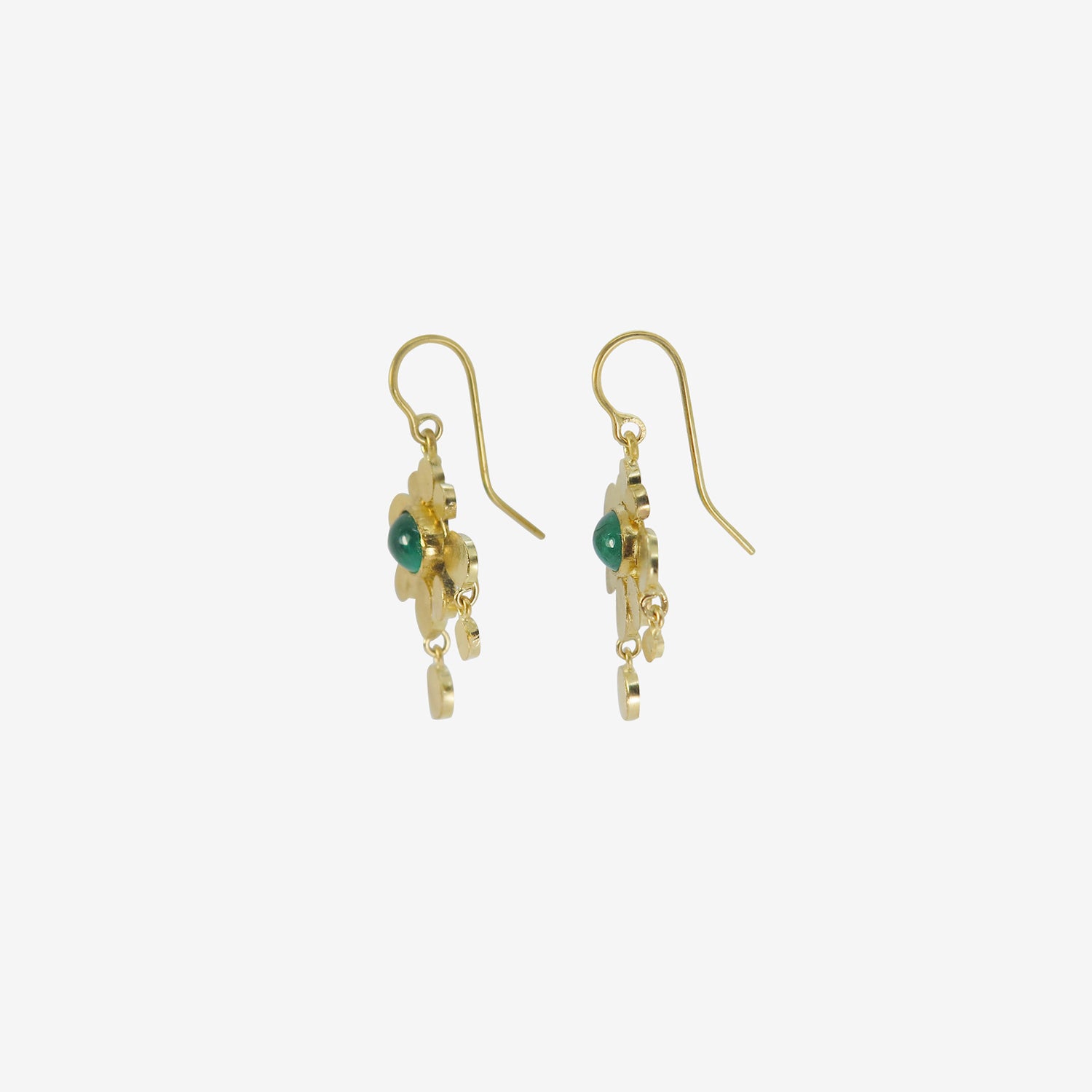 JUDY GEIB 22K & COLOMBIAN EMERALD LUXE MEDIEVAL FOLKLORISH EARRINGS, 2.6CT
