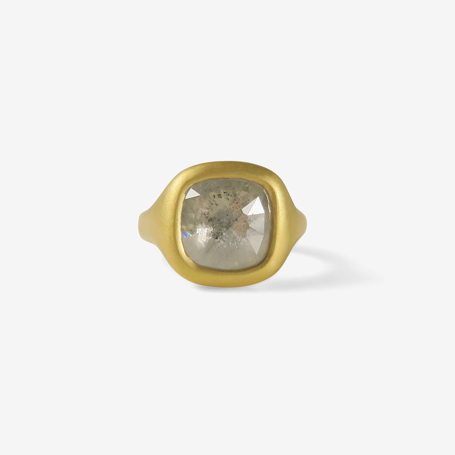 LOLA BROOKS 22K & LARGE SMOKY OPALESCENT ROSE-CUT CUSHION DIAMOND CAST RING, 4.05CT