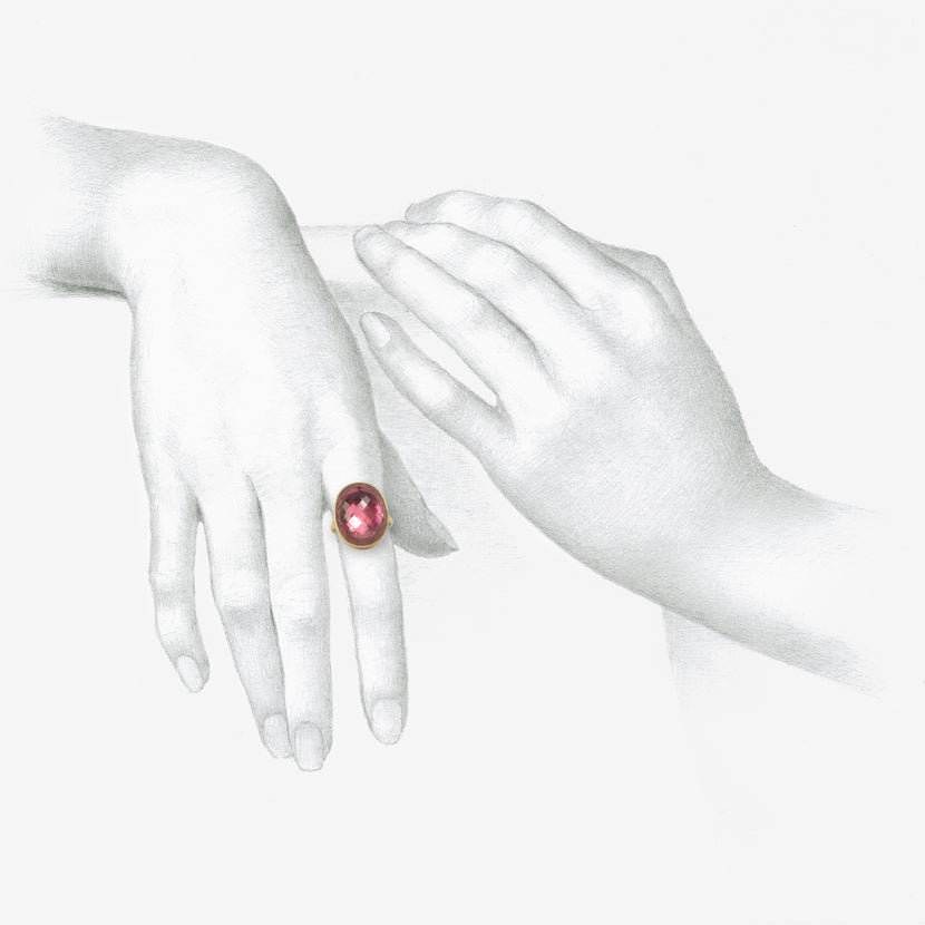 LOLA BROOKS 18K & CHECKERED OVAL PINK TOURMALINE RING, 17.15CT