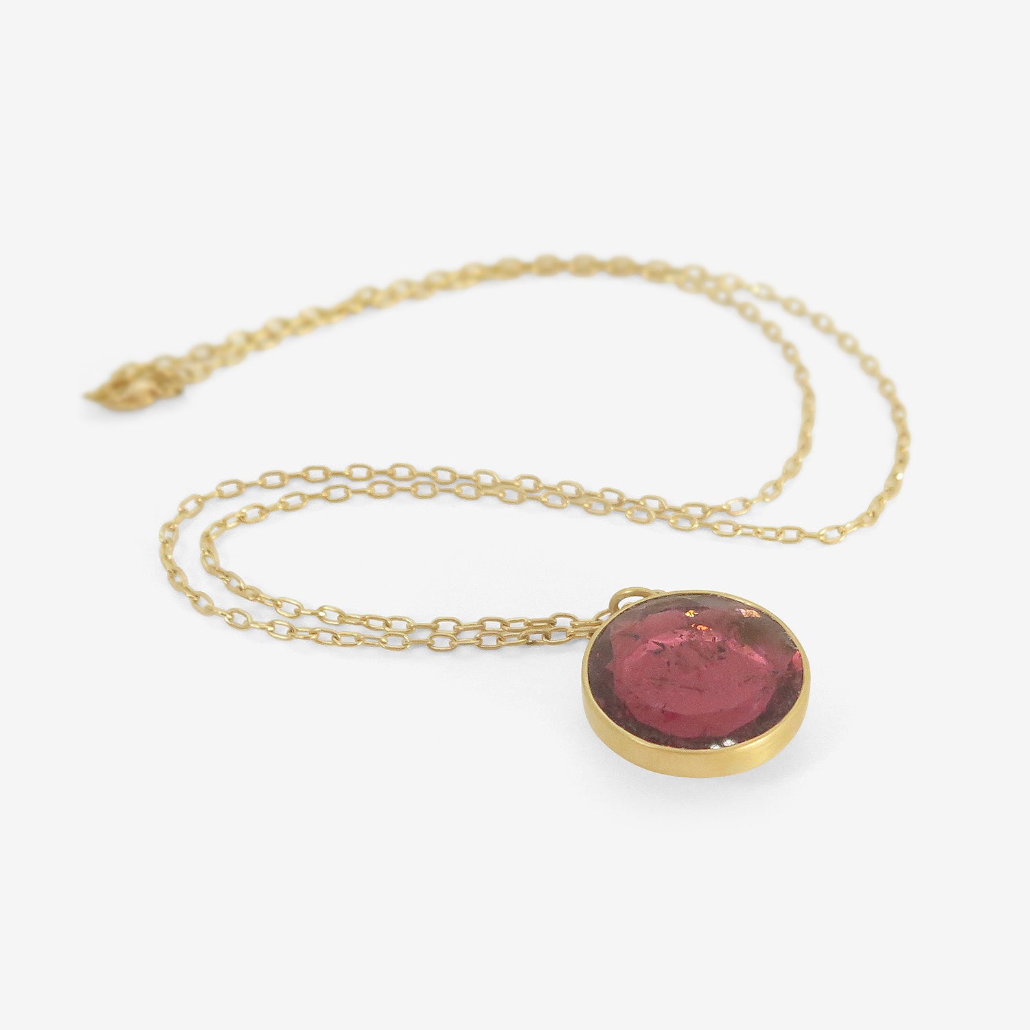 LOLA BROOKS 18K & LARGE DEEP PINK TOURMALINE SEQUIN PENDANT, 9.51CT