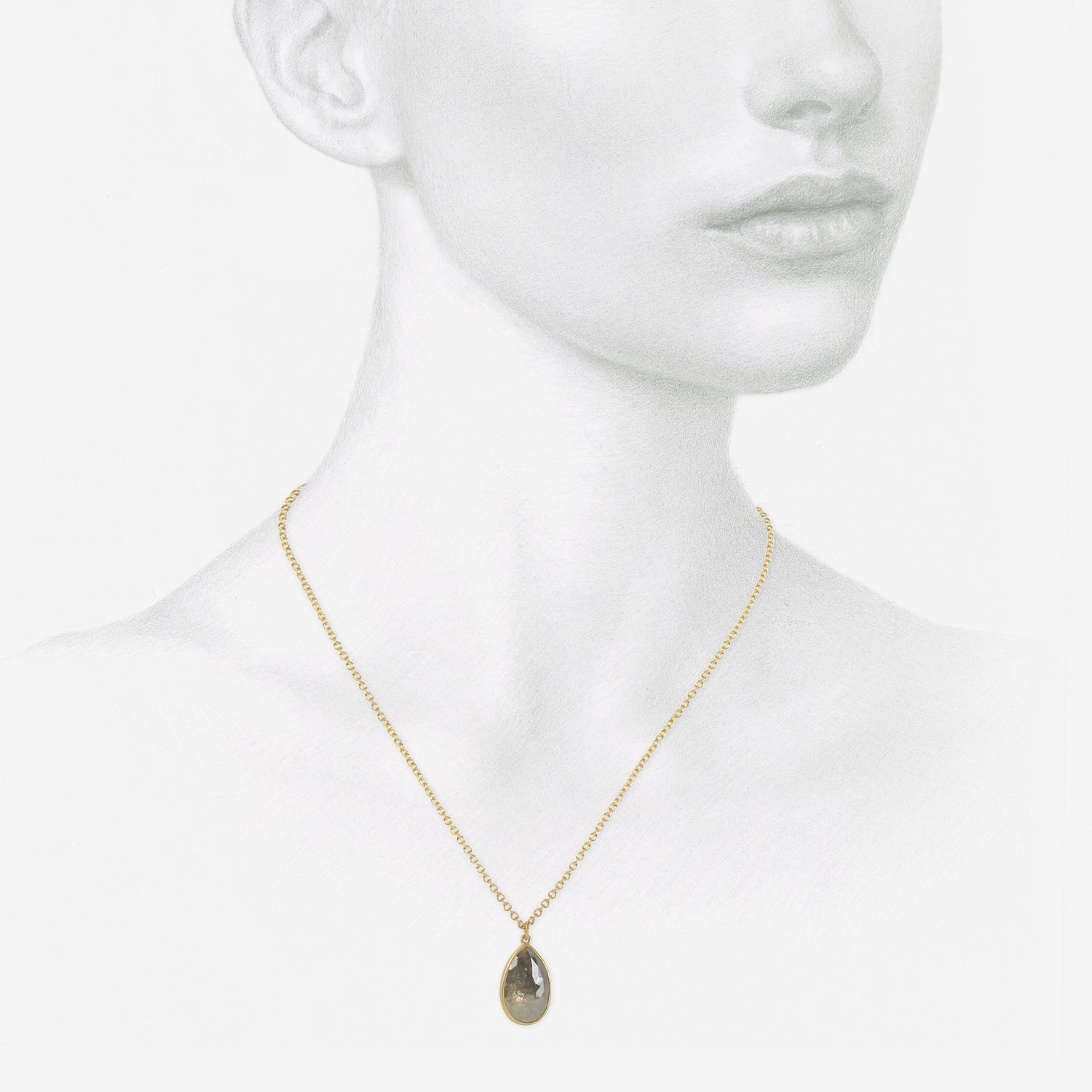 LOLA BROOKS 18K & LARGE LUMINOUS GREY DIAMOND TEARDROP PENDANT, 6.84CT