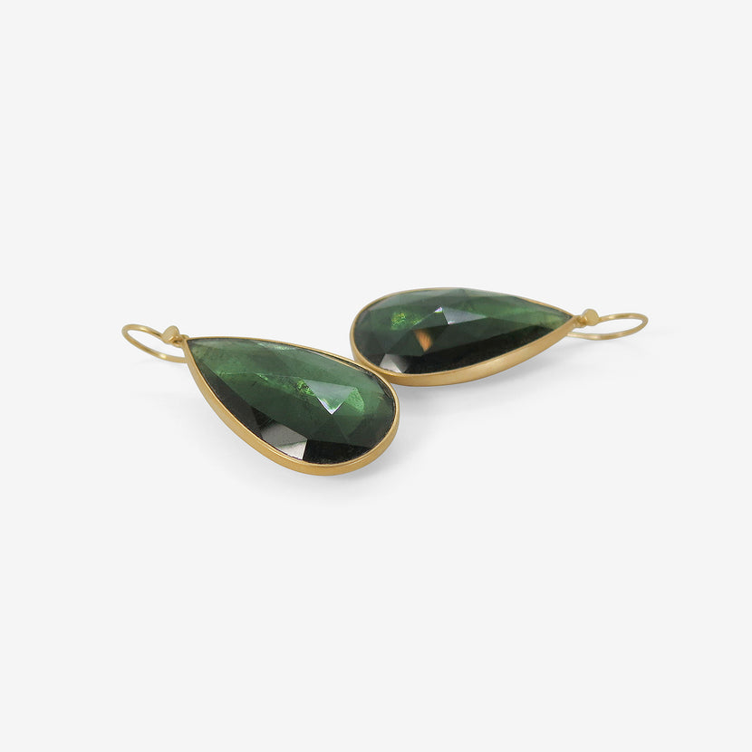 LOLA BROOKS 18K & LARGE PEAR-SHAPED GREEN TOURMALINE DROP EARRINGS, 30.03CT