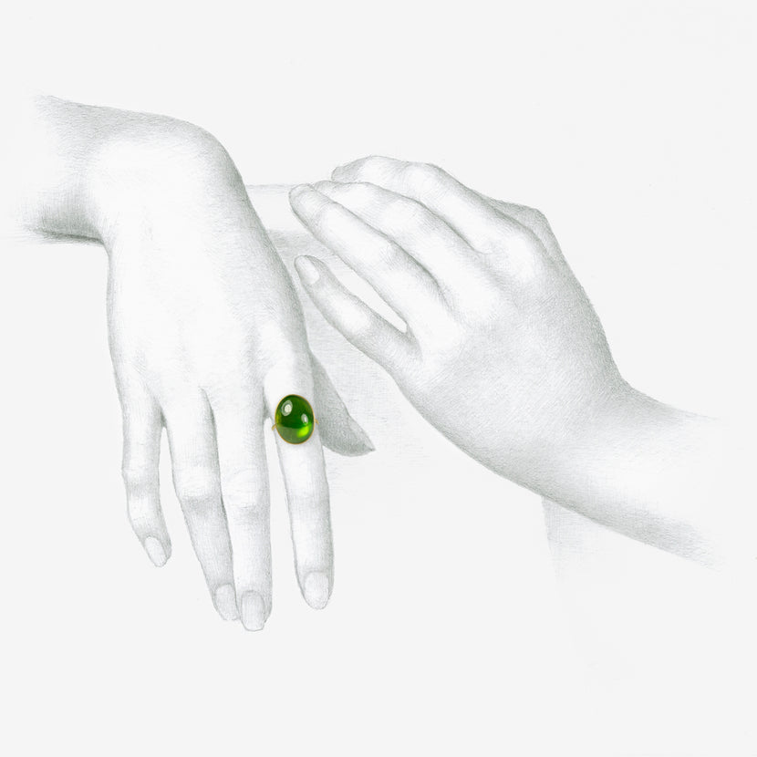 LOLA BROOKS 18K & OVAL GREEN TOURMALINE RING, 20.57CT