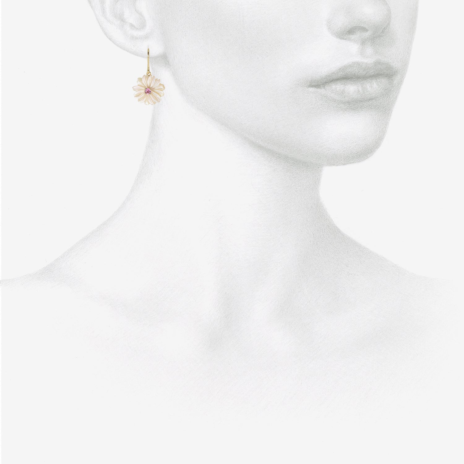 NICOLE LANDAW 14K & PINK MOTHER-OF-PEARL SIMPLE FLOWER EARRINGS WITH PINK TOURMALINE CENTERS