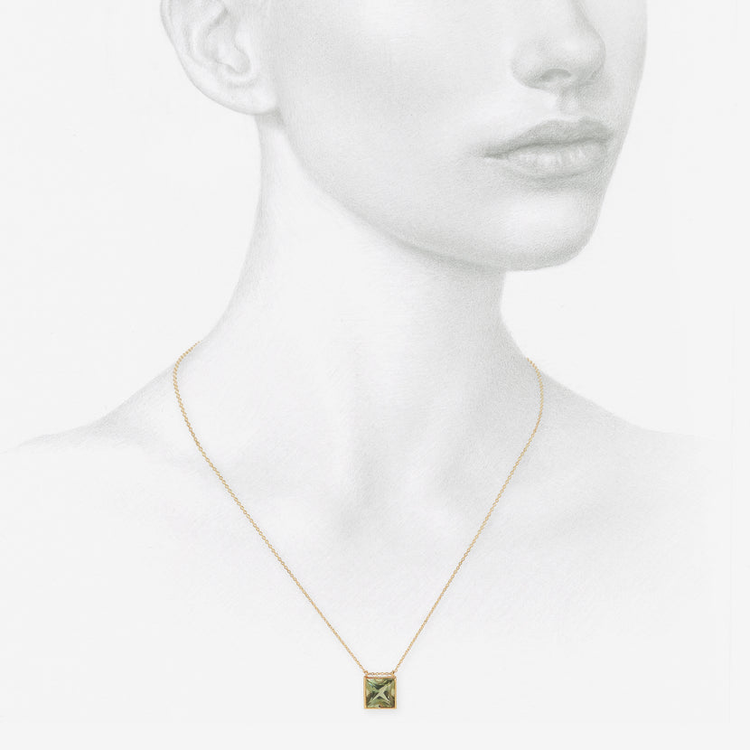 NICOLE LANDAW 14K & SQUARE GREEN AMETHYST PENDANT