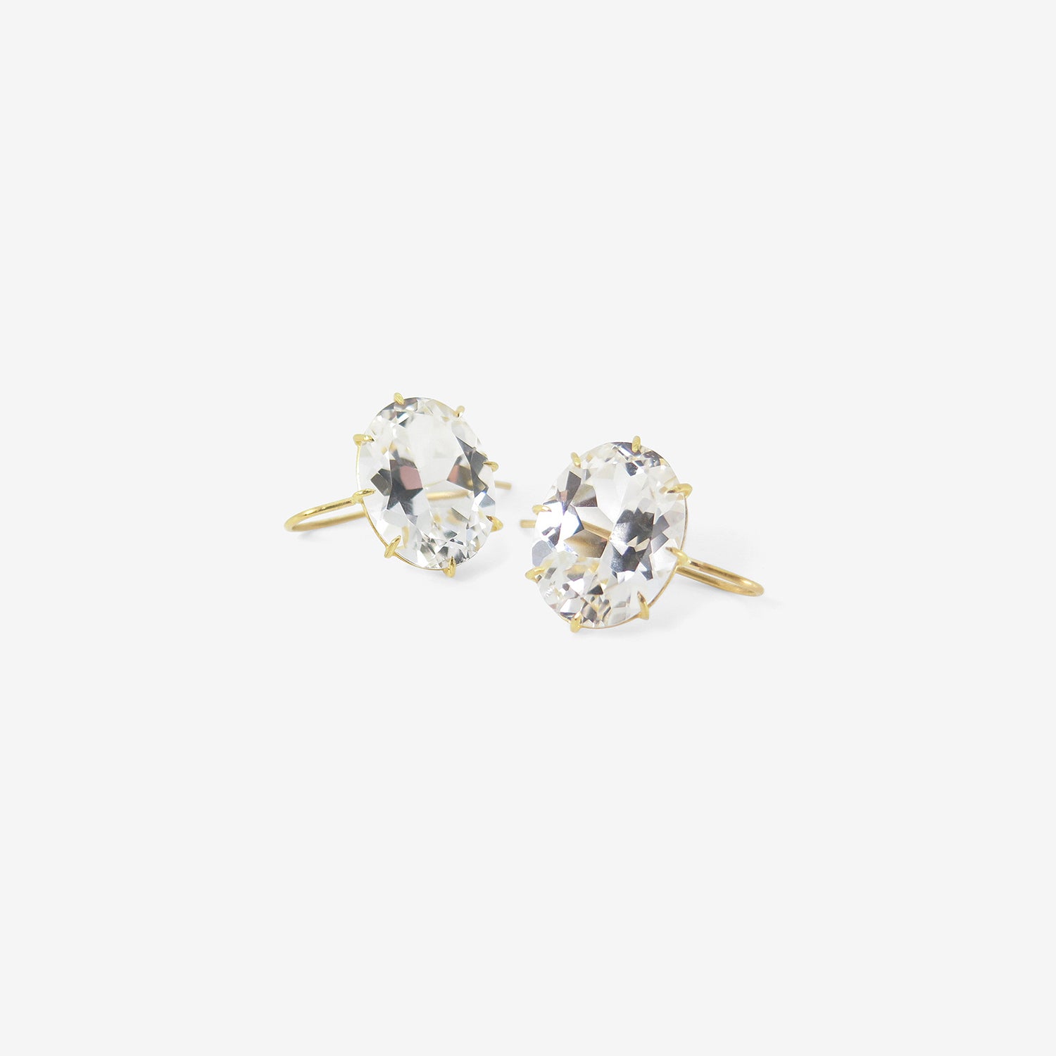 ROSANNE PUGLIESE 18K & WHITE TOPAZ EAST/WEST OVAL DROP EARRINGS