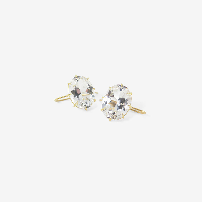 ROSANNE PUGLIESE 18K & WHITE TOPAZ EAST/WEST OVAL DROP EARRINGS