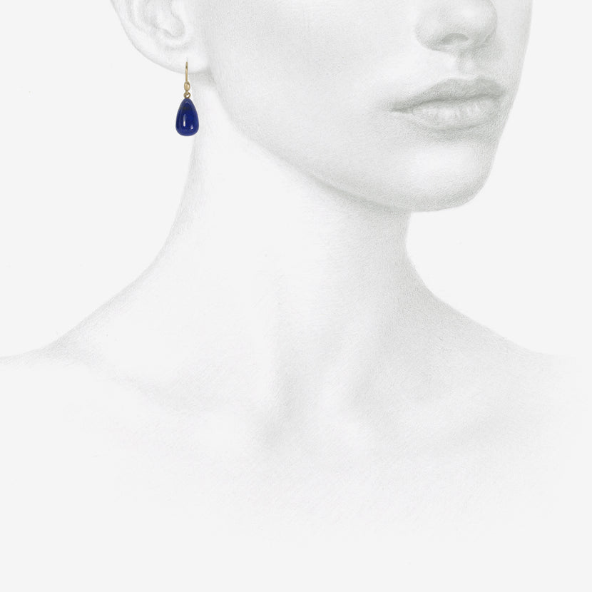 TED MUEHLING 14K & SMALL TEARDROP LAPIS HAND-CUT EARRINGS