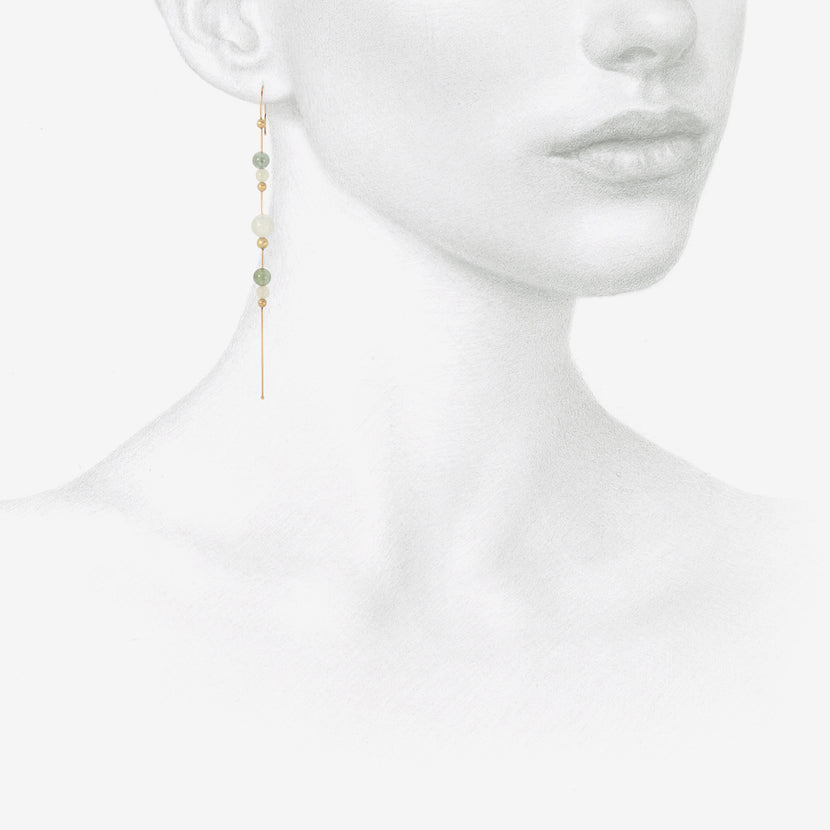 TED MUEHLING 14K & AQUAMARINE BEAD CHAIN EARRINGS WITH TOURMALINE