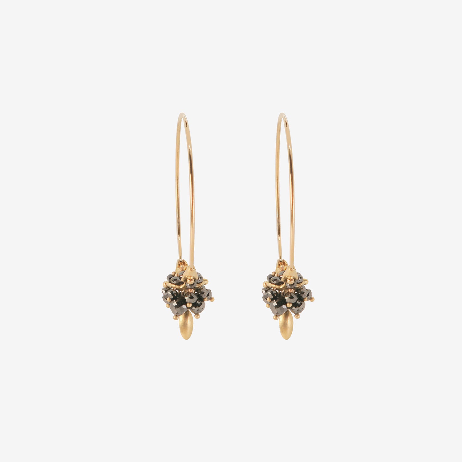 TED MUEHLING 18K & BLACK DIAMOND SMALL HOOP CLUSTER EARRINGS