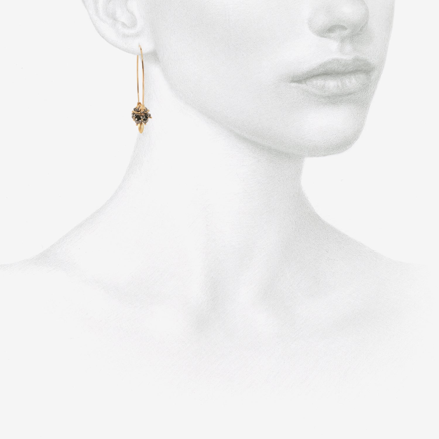 TED MUEHLING 18K & BLACK DIAMOND SMALL HOOP CLUSTER EARRINGS