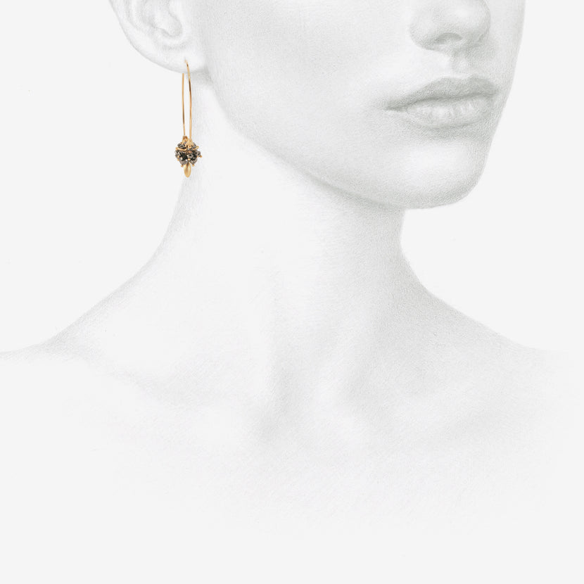 TED MUEHLING 18K & BLACK DIAMOND SMALL HOOP CLUSTER EARRINGS