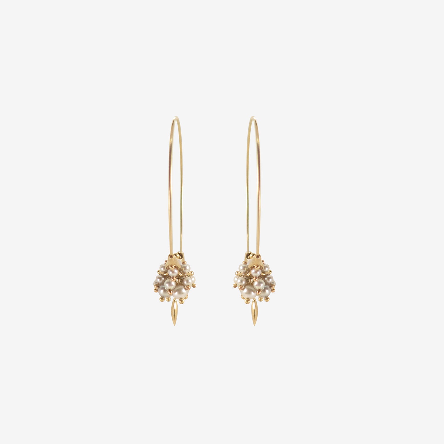 TED MUEHLING 14K GREY PEARL SMALL HOOP CLUSTERS