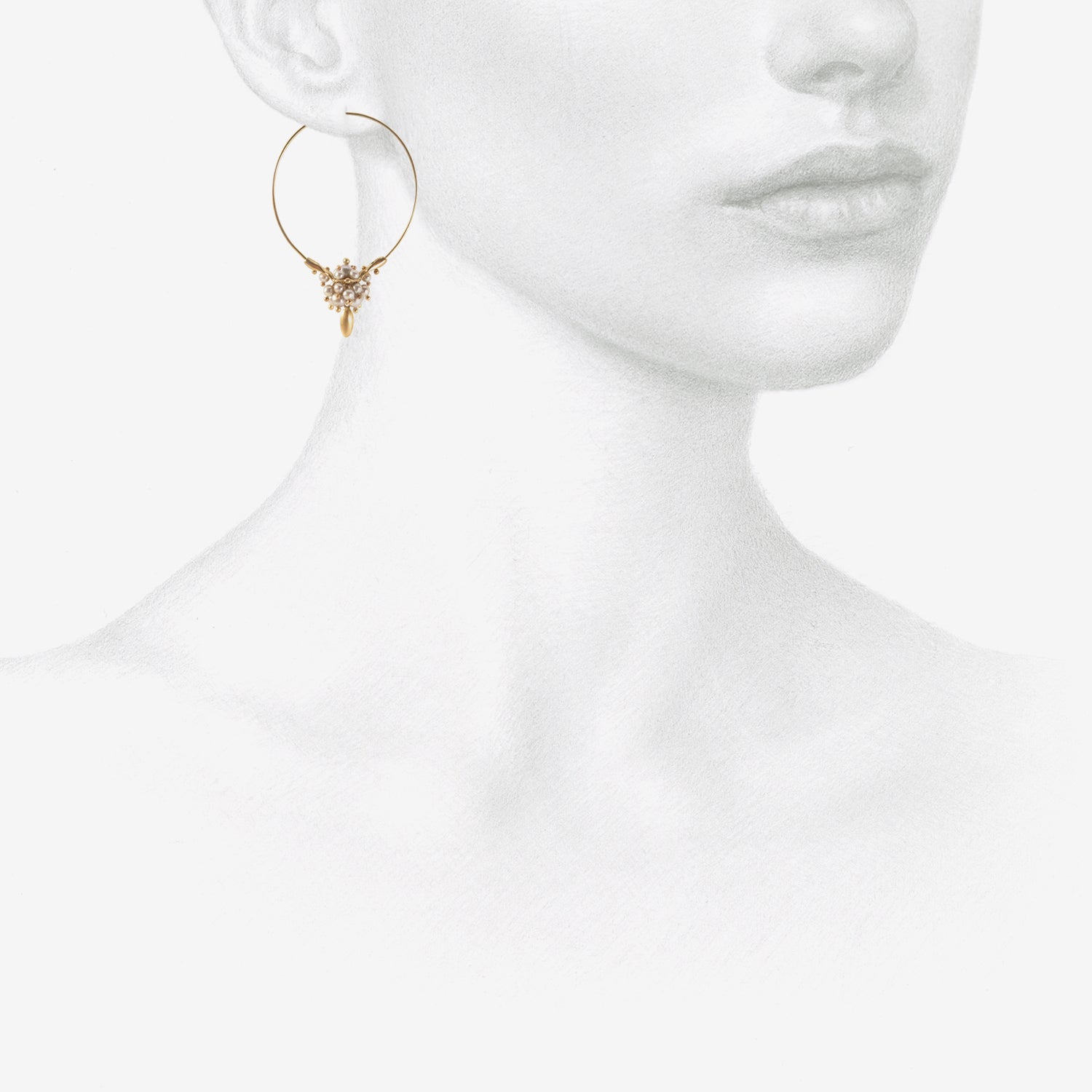 TED MUEHLING 14K GREY PEARL SMALL HOOP CLUSTERS