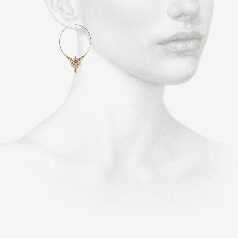 TED MUEHLING 14K GREY PEARL SMALL HOOP CLUSTERS